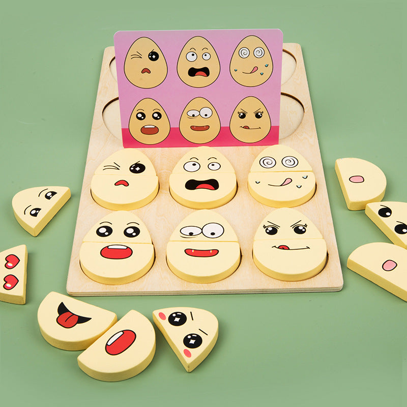 Wooden children's early education fun expression egg matching game