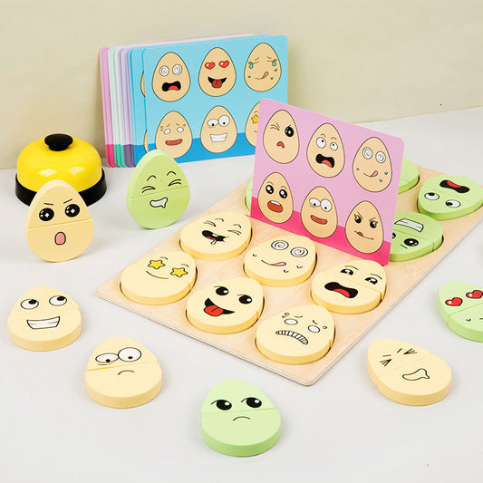 Wooden children's early education fun expression egg matching game