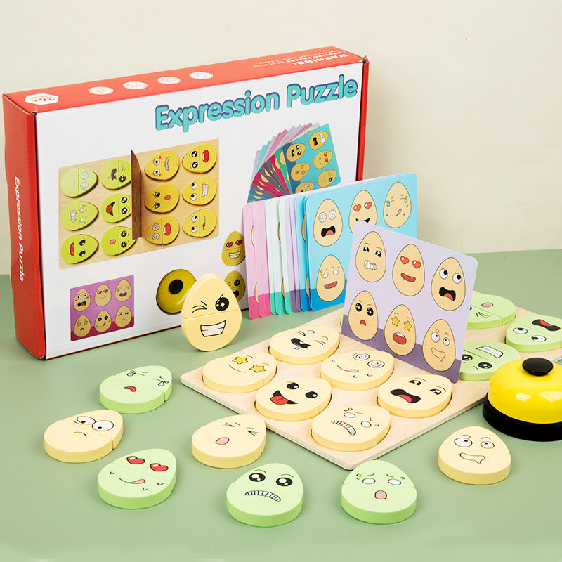 Wooden children's early education fun expression egg matching game