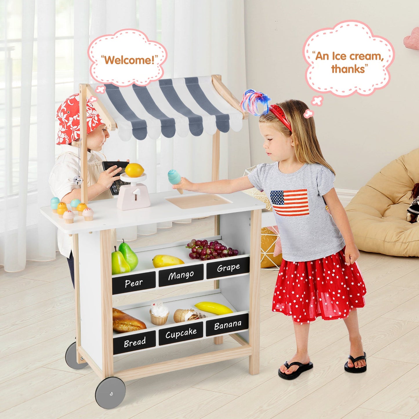 Kids Wooden Ice Cream Cart
