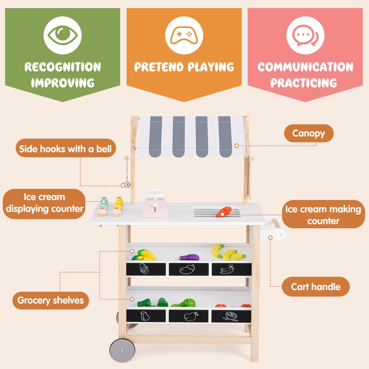 Kids Wooden Ice Cream Cart