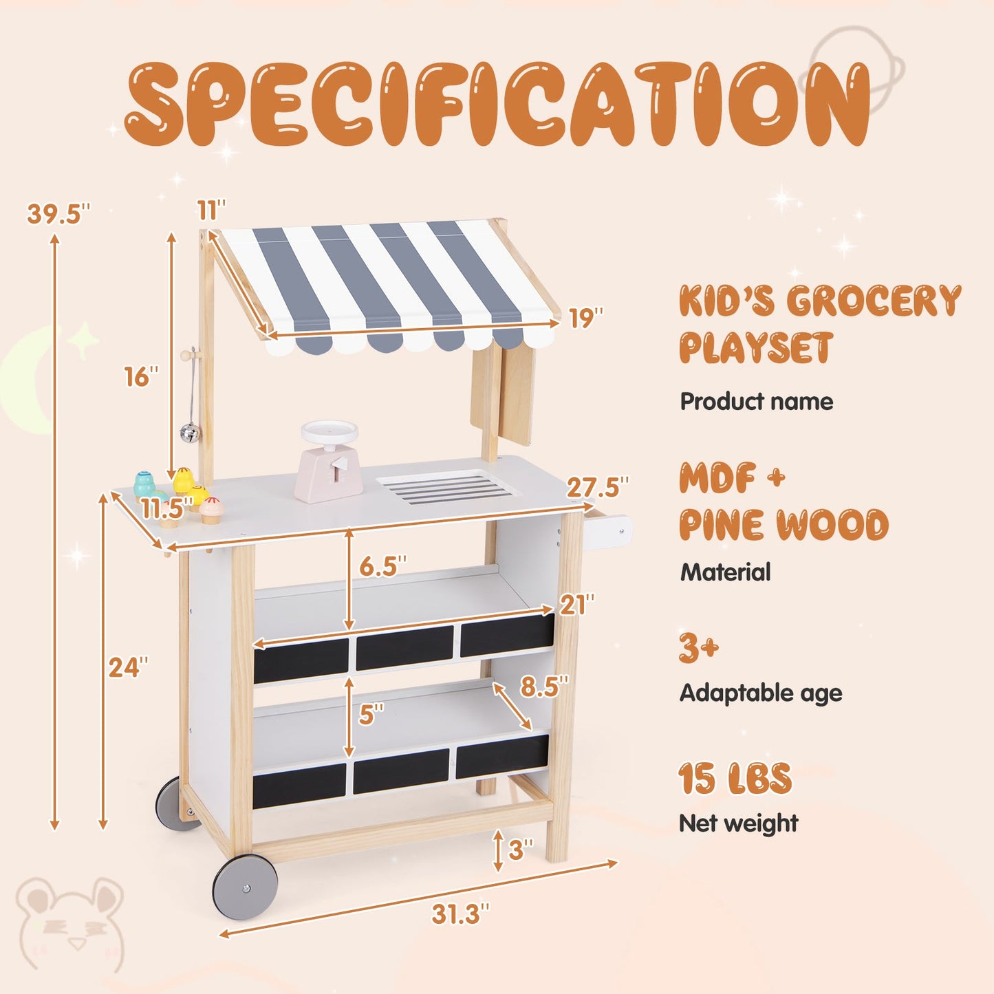 Kids Wooden Ice Cream Cart